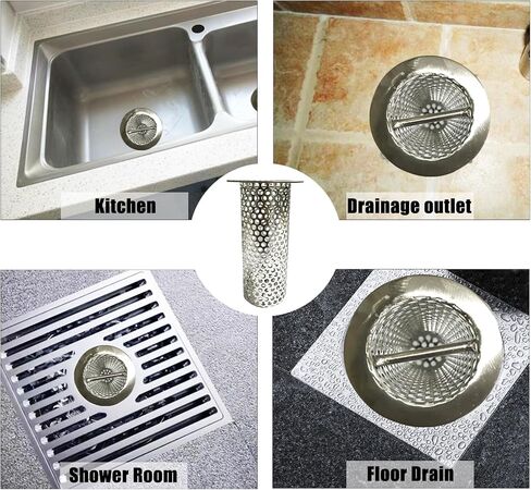 3in Commercial Floor Drain Strainer, 4in Tall 3in Diameter with Carry Handle 316 Stainless Steel Floor Drain Filter, Finely Polished Drain Basket for Factory Kitchen Hospital Plant Downspouts in Saudi Arabia