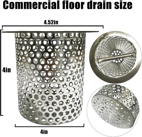 3in Commercial Floor Drain Strainer, 4in Tall 3in Diameter with Carry Handle 316 Stainless Steel Floor Drain Filter, Finely Polished Drain Basket for Factory Kitchen Hospital Plant Downspouts in Saudi Arabia