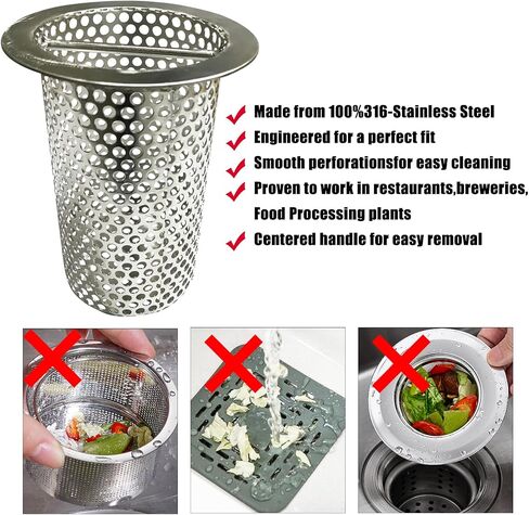 3in Commercial Floor Drain Strainer, 4in Tall 3in Diameter with Carry Handle 316 Stainless Steel Floor Drain Filter, Finely Polished Drain Basket for Factory Kitchen Hospital Plant Downspouts in Saudi Arabia