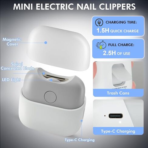 Electric Nail Clipper with Light, Automatic Nail Clipper Rechargeable with 2 Speeds and Nail Chip Storage for Babies, Children, Adults, Caregivers and Seniors in Kuwait