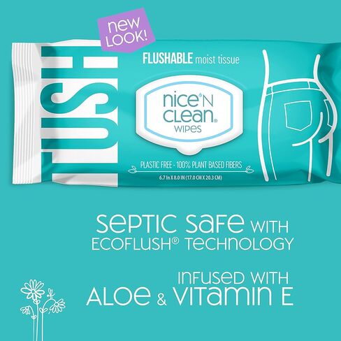 Nice 'N Clean Adult Flushable Wipes (3 x 60 Count) | Personal Cleansing Wipes Made from Plant-Based Fibers | Infused with Aloe & Vitamin E in Kuwait