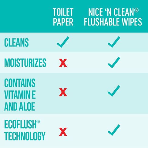 Nice 'N Clean Adult Flushable Wipes (3 x 60 Count) | Personal Cleansing Wipes Made from Plant-Based Fibers | Infused with Aloe & Vitamin E in Kuwait