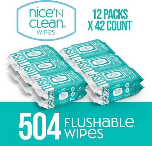 Nice 'N Clean Adult Flushable Wipes (3 x 60 Count) | Personal Cleansing Wipes Made from Plant-Based Fibers | Infused with Aloe & Vitamin E in Kuwait