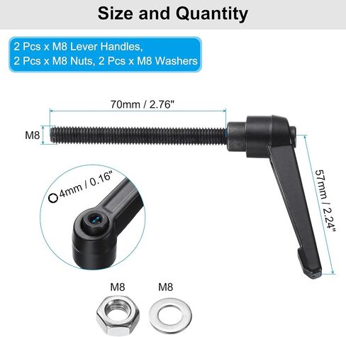 uxcell 2pcs Lever Adjustable Handles M8 x 70mm Metric Male Thread with Nuts Washers, Level Clamping Handle Set Hand Stud Knobs Rotating Screw Handles Bolts with Locking Lever, Black in Saudi Arabia