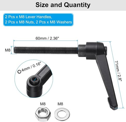 uxcell 2pcs Lever Adjustable Handles M8 x 70mm Metric Male Thread with Nuts Washers, Level Clamping Handle Set Hand Stud Knobs Rotating Screw Handles Bolts with Locking Lever, Black in Saudi Arabia