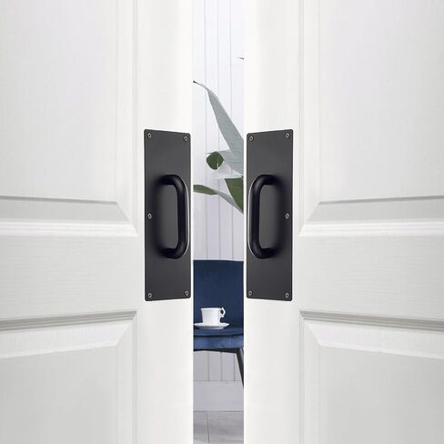 Sumnacon 1 Set 12 Inch Stainess Steel Door Handles - Sturdy Door Pull Push Plates with Screws,Solid Pull Push Handles for Home Office Public,Black in Saudi Arabia