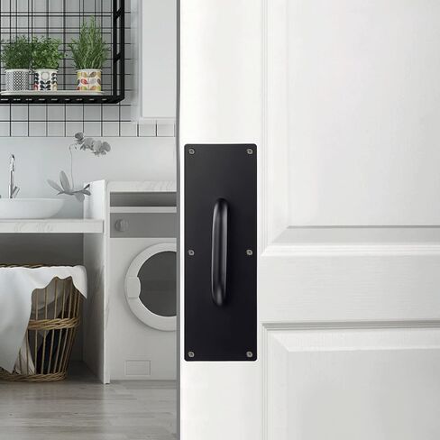 Sumnacon 1 Set 12 Inch Stainess Steel Door Handles - Sturdy Door Pull Push Plates with Screws,Solid Pull Push Handles for Home Office Public,Black in Saudi Arabia