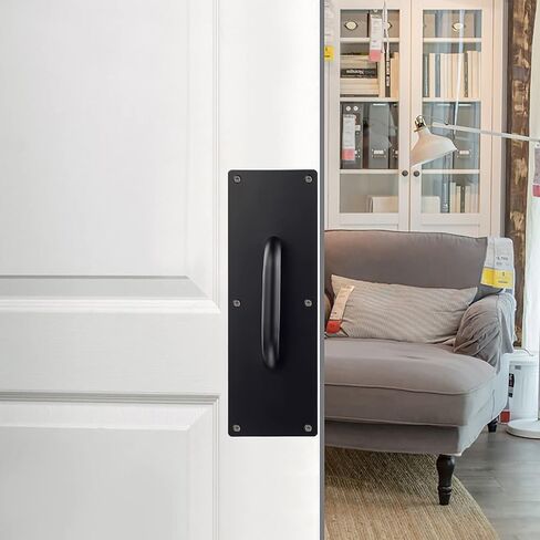 Sumnacon 1 Set 12 Inch Stainess Steel Door Handles - Sturdy Door Pull Push Plates with Screws,Solid Pull Push Handles for Home Office Public,Black in Saudi Arabia