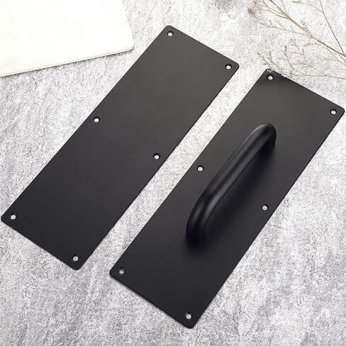 Sumnacon 1 Set 12 Inch Stainess Steel Door Handles - Sturdy Door Pull Push Plates with Screws,Solid Pull Push Handles for Home Office Public,Black in Saudi Arabia