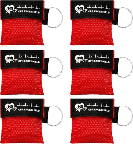 6 Counts CPR Pocket Mask Keychain, CPR Face Shield with One Way Valve Breathing Barrier for First Aid or ADE Training, Red in Kuwait