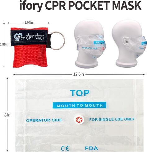6 Counts CPR Pocket Mask Keychain, CPR Face Shield with One Way Valve Breathing Barrier for First Aid or ADE Training, Red in Kuwait