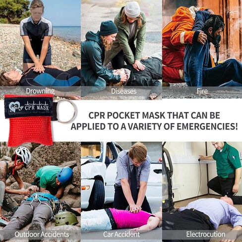 6 Counts CPR Pocket Mask Keychain, CPR Face Shield with One Way Valve Breathing Barrier for First Aid or ADE Training, Red in Kuwait