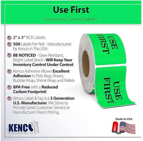 Use First Labels - 500 3" X 2" Use First Stickers - Inventory Control and Handling Adhesive 500 Permanent Adhesive Labels Per Roll Made in The USA and Fully Biodegradable (1) in Saudi Arabia