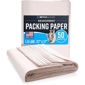 Bryco Goods Newsprint Packing Paper Sheets for Moving - 1.5lb - 50 Sheets of Newspaper Paper - Wrapping and Protecting Fragile Items, Box Filler, Shipping Supplies - 27" x 17" - Made in the USA
