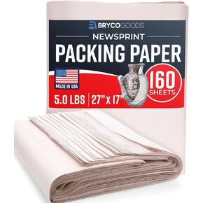 Bryco Goods Newsprint Packing Paper Sheets for Moving - 5lb - 160 Sheets of Newspaper Paper - Must Have in Your Moving Supplies - 27" x 17" - Made in USA
