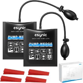 eSynic 2Pack Durable Air Wedge Pump Up Bag Inflatable Winbags TPU Air Shim Bags for Lifting 15*16.5cm/5.9*6.5 Inch Size Air Wedge Door Pump Up Bags Load-bearing 297 Pounds/135KG with 4 Plastic Wedges