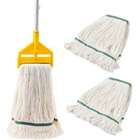Commercial Mop Heavy Duty Industrial Mop with Long Handle,59" Looped-End String Wet Cotton Mops for Floor Cleaning, Including Three mop Head Replacement