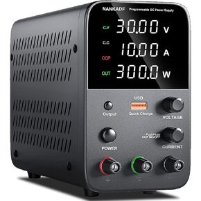 DC Power Supply Variable, Bench Power Supply with Encoder Adjustment Knob, Output Enable/Disable Button, Adjustable Power Supply with USB Quick-Charge, Short Circuit Alam (30V 10A Black)