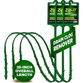 The original Zip-It Hair Clog Remover 25-inch Overall Length Drain Snake Cleaner (3-Pack), Unclog Your Sink, Shower, & Tub Drain In Seconds – Non-toxic, Made in the USA