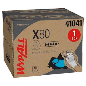 WypAll Power Clean X80 Heavy Duty Cloths (41041), Brag Box, Blue, 1 Box with 160 Sheets