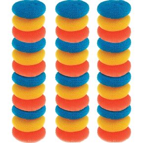 Lola Products Plastic Mesh Scouring Pads - 3.375" x 1.25", Non-Scratch Scrubbers to Clean Dishes, Assorted Colors - 1 Red, 1 Blue & 1 Yellow, 3 Pack