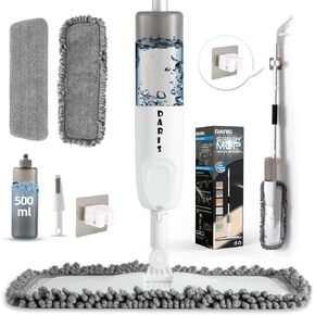 Spray Mop for Floor Cleaning Replacement Microfiber Dust Mop Household Cleaning with 2 Washable Pads 1 Holder 1 Scraper 360 Degree Spin Wet Dry Floor Cleaner Hardwood Floor Mop Set