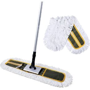 24" Commercial Dust Mop for Floor Cleaning, Heavy Duty Floor Mop with 59" Extendable Long Handle, Hotel Gym Garage Hospital Household Cleaning Supplies for Hardwood, Tiles, Marble Floors