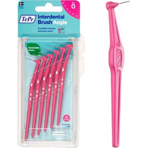 TEPE Interdental Brush Angle, Angled Dental Brush for Teeth Cleaning, Pack of 6, 0.44 mm, Extra-Small/Small Gaps, Pink, Size 0
