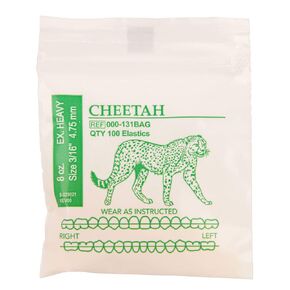 American Orthodontics Elastics Wildlife Cheetah | Extra Heavy, 8 Oz, 3/16" Size, 100 Packs Per Box, 10,000 Elastics | Made in The USA | Precision Cutting, Top Quality Latex Tubing