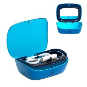 Retainer Case with Mirror & Vent Holes, Double-Layer Denture Organizer with Sturdy ABS, Soft Silicone Liner, and Magnetic Lid (Blue)