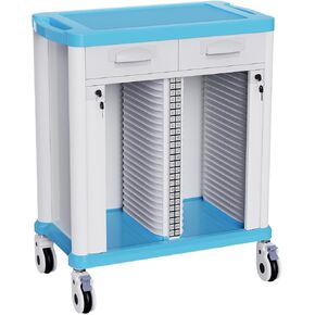 Medical Recorder Holder Cart with Drawers-50 Recorder Holder Compartments, Silent Caster, Security Lock- Nursing Trolley Cart for Clinic, Hospital, Nursing Home, Lab