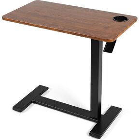 Pneumatic Adjustable Bedside Table, Compact Rolling Laptop Table with 360° Hidden Casters and Built-in Cup Holder, Medical Mobile Bed Table for Home & Hospital Use 27x15inch