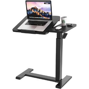 Overbed Bedside Table with Wheels, Pneumatic Height Adjustable Overbed Table, Rolling Laptop Table with Tilting Desktops, Hospital Bed Table, Mobile Standing Desk for Laptop Bed Sofa Side Table