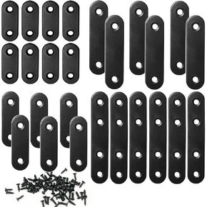 QSJ 26 Sets Flat Plate Straight Bracket Flat Brace Bracket Stainless Steel, 36mm/46mm/56mm/76mm Wood Brackets Mending Repair Plate Brace