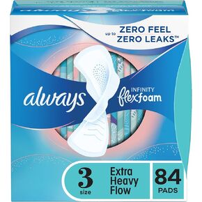 Always Infinity Feminine Pads for Women, Size 3, Extra Heavy Flow, with Wings, Unscented, 28 CT