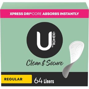 بطانات اللباس الداخلي U من Kotex، نظيفة وآمنة، امتصاص خفيف، طول عادي، 64 قطعة (قد تختلف التعبئة)