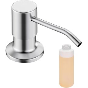 Built in Soap Dispenser for Kitchen Sink, Brushed Nickel Stainless Steel Countertop Pump Head (Plastic Built-in), Dish Soap Hand Lotion Dispenser with Refillable 17OZ Bottle (Brushed Nickel)