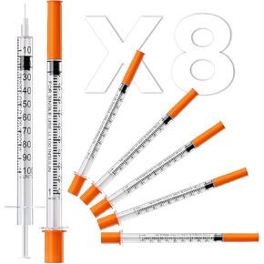 Insulin Syringe U-100 | 1ml/cc with 30G 5/16'' (8mm) Needle, 8 Pcs Individual Packaging