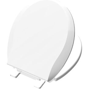 Toilet Seat Round Soft Close16.5'', Toilet Lid Slow Close Quiet No Slam, Easy Installation & Release，Safe PP Material Easy Clean, Comfortable Ergonomic Design, 2 Years Support, White Plastic