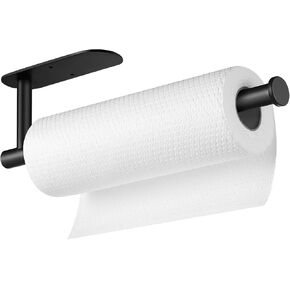 Paper Towel Holders for Kitchen,Paper Towels Bulk- Self-Adhesive Under Cabinet,Both Available in Adhesive and Screws,Stainless Steel Paper Towel Roll Rack (1, Bright Black)