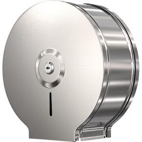 Jumbo Toilet Paper Dispenser-Wall Mount Industrial Toilet Paper Holder, Commercial Grade, Stainless Steel, Locking Bathroom Dispenser for 9" Rolls (Dispensador de Papel de bano) by EnBath (Silver)