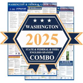 KIKIGO 2025 Washington Labor Law Poster State, Federal, Osha Compliant 24" x 36" - All in One Required Posting -(English & Spanish Combo)