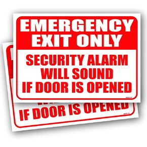 (2 Pack) Emergency Exit Only Alarm Will Sound Sign 10"x7" Emergency Exit Only Door Sign Self Adhesive Sticker Decal