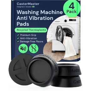 CasterMaster Universal Anti-Vibration Washer & Dryer Pads 4pc, Absorber Rubber Mats - Reduce Noise Prevent Walking, Vibration Absorber & Floor Protector, Anti-Slip Anti-Walk Fits All Washing Machines