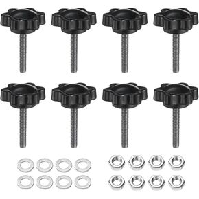 uxcell 8pcs Star Clamping Knobs with Nuts Washers, M5 x 35mm Metric 304 Stainless Steel Male Thread 25mm 6-Star Plastic Head, Threaded Stud Hand Knobs Handles Thumb Screws, Black