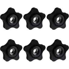 6pcs 3/8 Female Thread Knob Black,3/8 Inch Star Knobs, 5 Star Shaped Threaded Knob,3/8-16 Thread Knob Nut for T Track Bolts Jigs Knobs,Sawing Machine, Drilling Machine, Plastic Screw-On Type