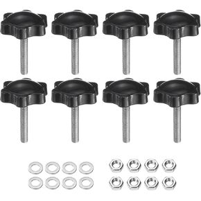 uxcell 8pcs Star Clamping Knobs with Nuts Washers, M6 x 60mm Metric 304 Stainless Steel Male Thread 32mm 6-Star Plastic Head, Threaded Stud Hand Knobs Handles Thumb Screws, Black