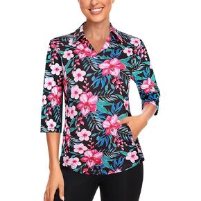 Misyula Style Womens Golf Shirt 3/4 Roll Sleeve Quarter Zip Dry Fit Tennis Shirts Athletic Tops S-2XL