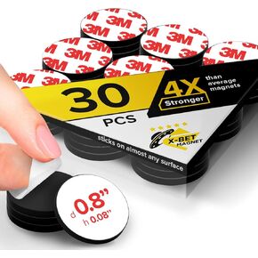 Magnetic Dots 30 pcs - Self Adhesive Magnet Dots (0.8" x 0.8") - Peel & Stick Magnetic Circles - Industrial Flexible Sticky Magnets - Sheets is Alternative, Stickers, Strip and Magnetic Tape