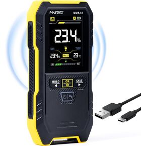 FNIRSI WMT-10 Rechargable Wood Moisture Meter, Pinless Moisture Meter for Wood, Firewood, Wall, Support Data Hold and Record, Flashlight, Humidity Detector for Lumber Concrete Building